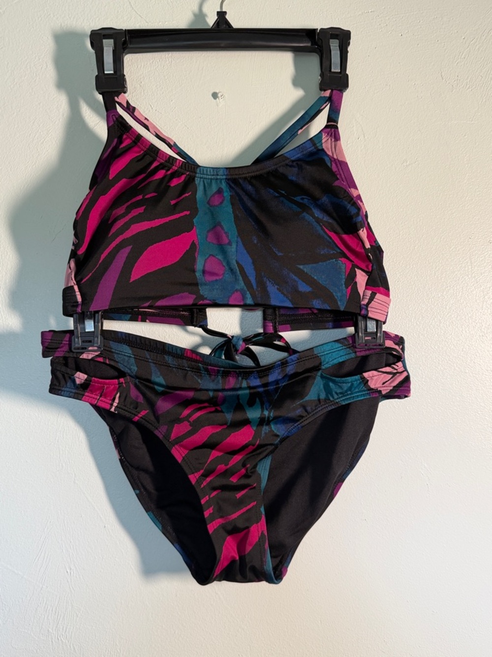 Womens' Abstract-Print Two-Piece Swim Set - Pink Blue Black Purple